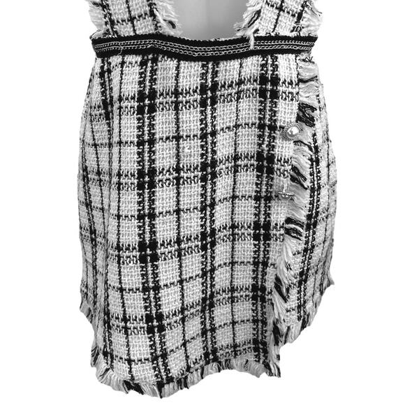 Pink & Flare Black White Tweed Plaid Check Pearl Button Romper Shorts Size S - Picture 3 of 5